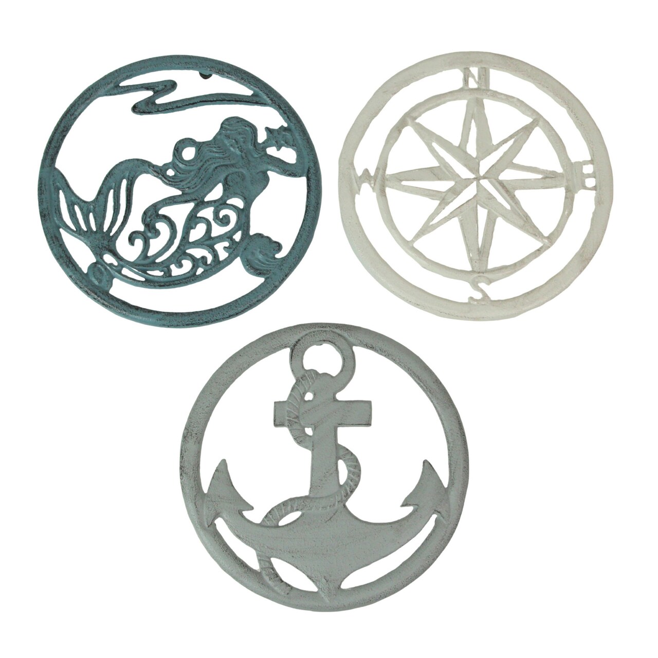 Set of 3 Cast Iron Nautical Design Kitchen Trivets Decorative Wall Hangings